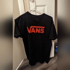 Size men's medium vans brand tee black with red writing red tag  sleeve